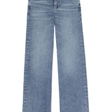 Pair of light blue jeans on a white background