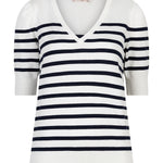 White and navy striped shirt on a white background