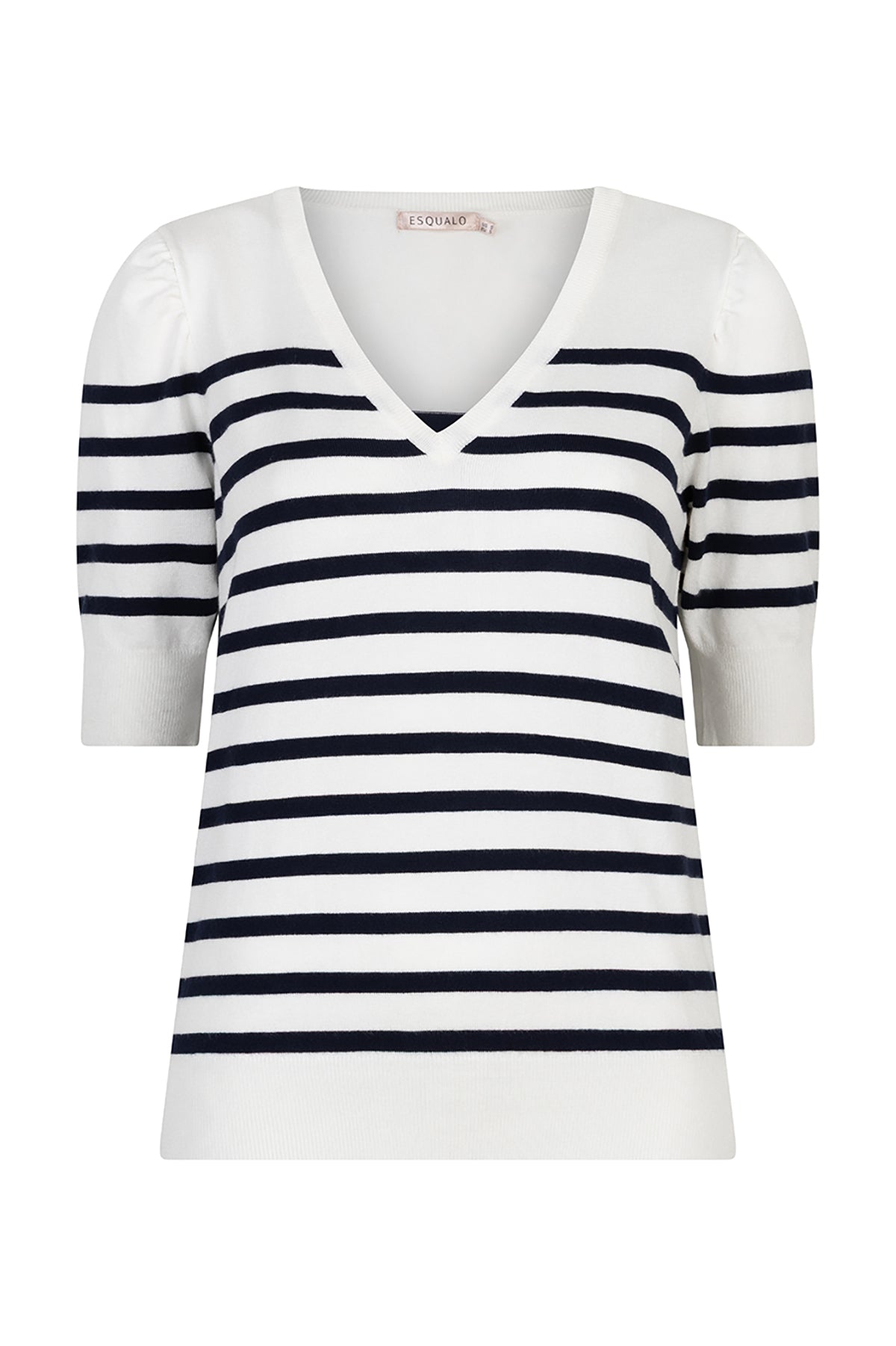 White and navy striped shirt on a white background