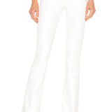 White jeans worn by a person on a white background