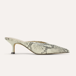 Snake print high-heeled shoe on a white background
