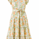 Floral dress with ruffled sleeves on a white background