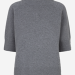 A gray knit short-sleeve sweater with raglan sleeves, shown against a plain white background.