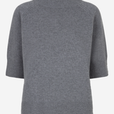 A gray knit short-sleeve sweater with raglan sleeves, shown against a plain white background.