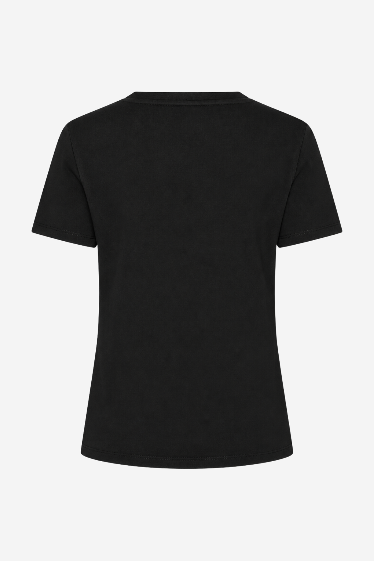 A black short-sleeve crewneck t-shirt shown from the back, displayed on a clean white background.
