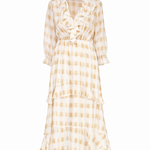 Checkered dress with ruffled details on a white background