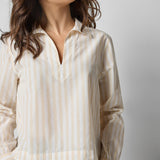 Striped Split Neck Collared Shirt