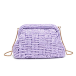 Lavender woven handbag on a white background