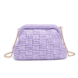 Lavender woven handbag on a white background