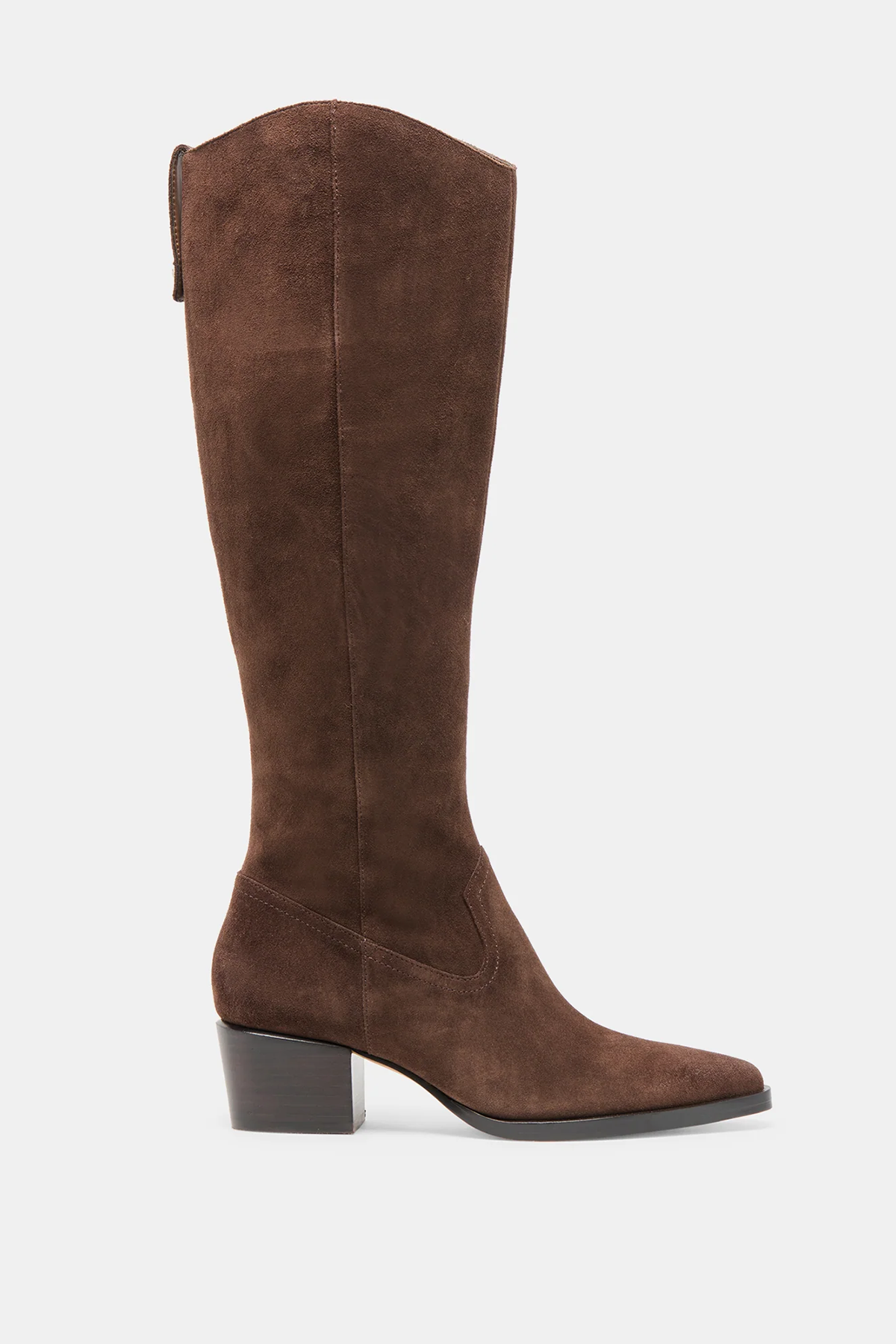 Brown knee-high boot on a white background