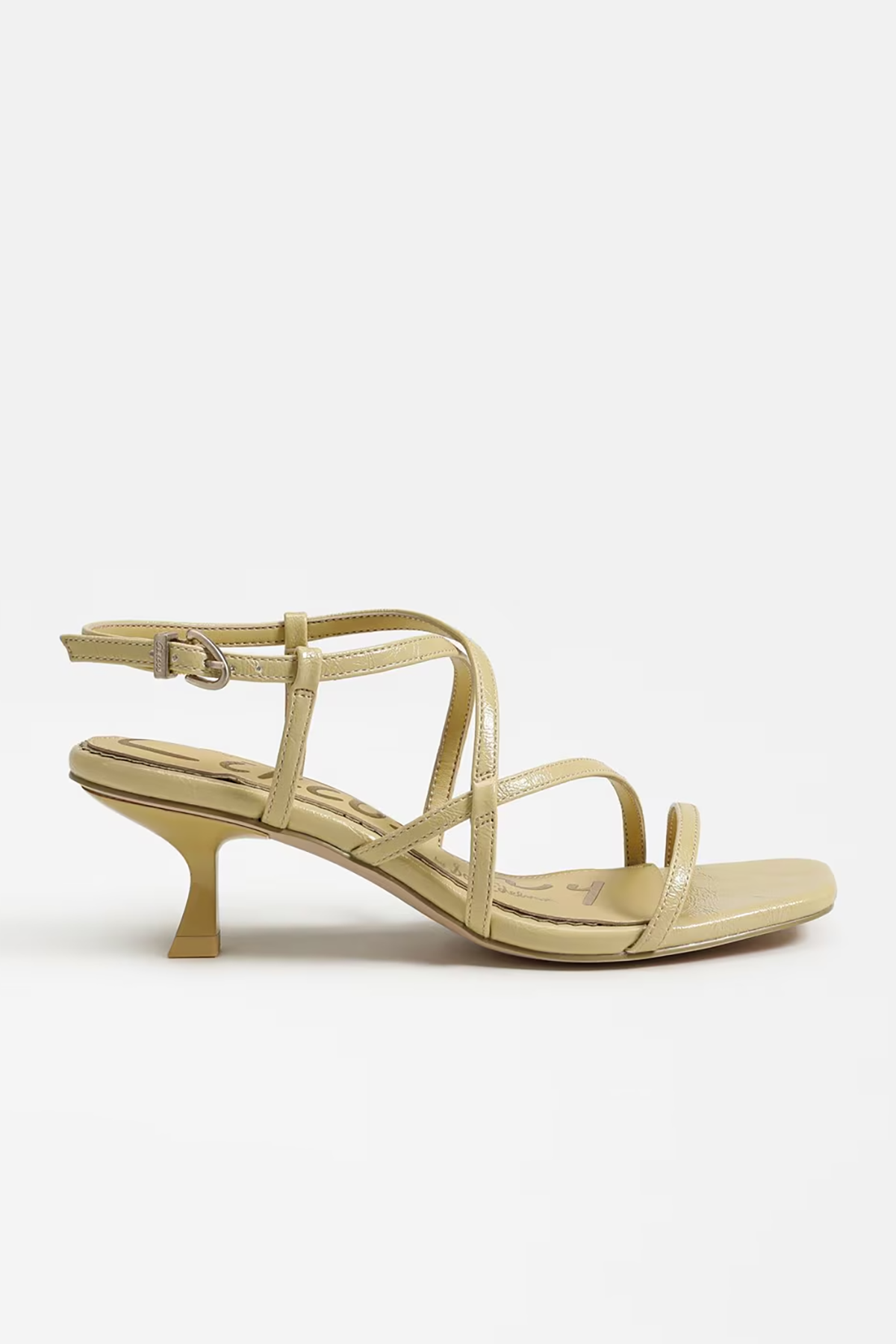 yellow high-heeled sandal on a white background