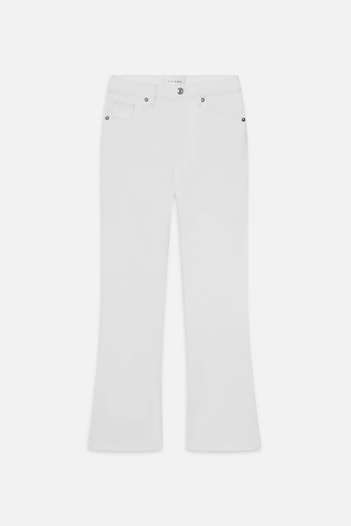 High-rise white cropped pants with a straight-leg silhouette
