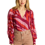 Printed blouse with fluid drape and long sleeves