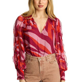Printed blouse with fluid drape and long sleeves