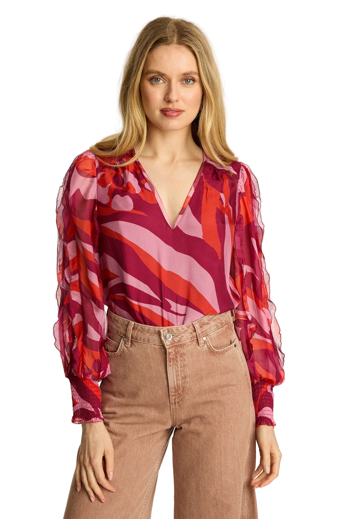 Printed blouse with fluid drape and long sleeves