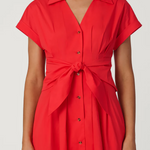 Red dress with a tie waist on a white background