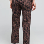 Women's leopard print jeans featuring a full-length silhouette and allover animal pattern.