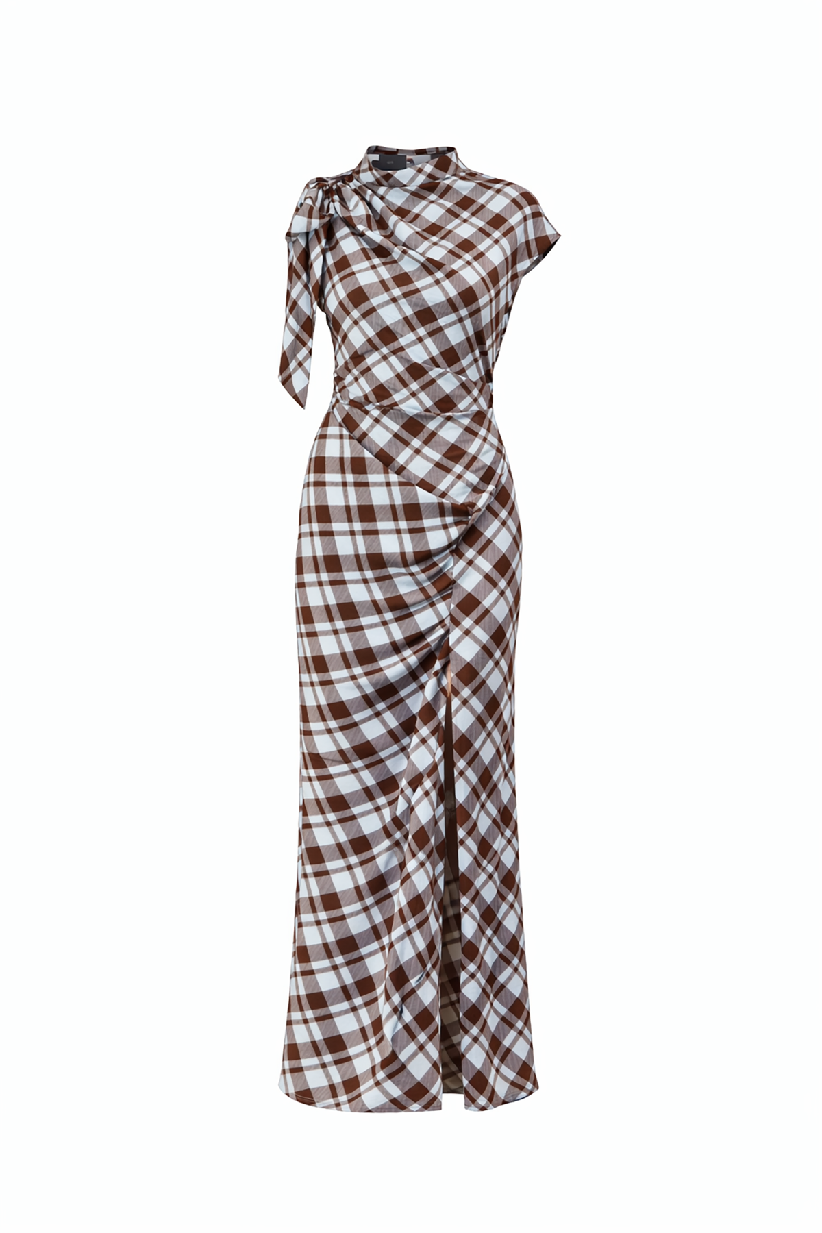 Plaid dress with a knot detail on a white background
