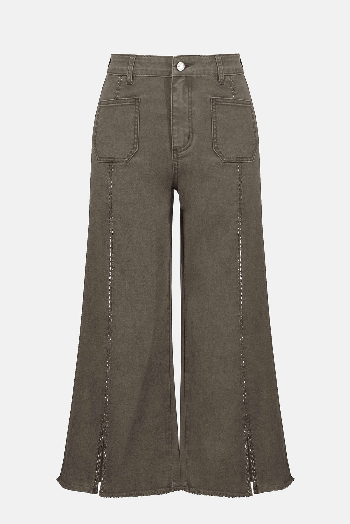 Cropped culotte-style jeans with embellished front seam