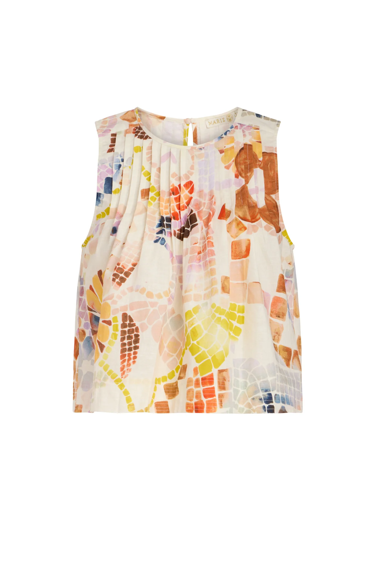 printed sleeveless top on white background 