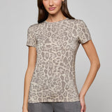 Short-sleeve crewneck top with patch-style leopard print
