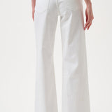 White wide-leg stretch denim jeans with high-rise fit.