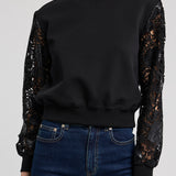 Theron Guipure Combo Sleeve Sweatshirt
