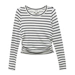Black striped top with side shirred detailing