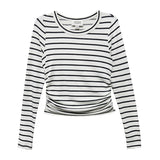 Black striped top with side shirred detailing