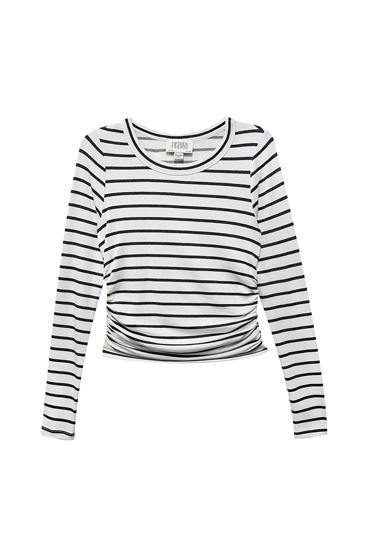 Black striped top with side shirred detailing