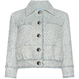 Light blue patterned jacket with buttons on a white background