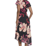 Asymmetrical Cap Sleeve Floral Midi Dress