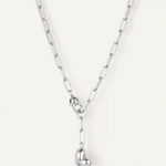 Silver necklace with a heart pendant on a white background