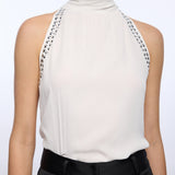 Ivory halter blouse with studded neckline detail