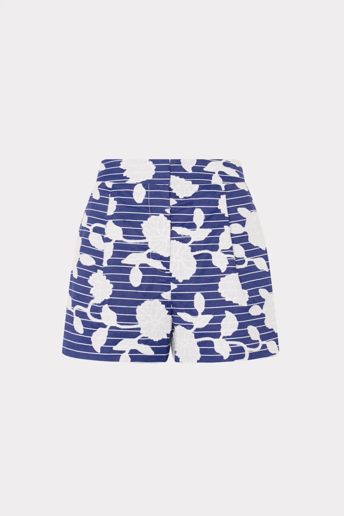 Blue and white floral patterned skirt on a light gray background