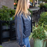 Navy Button Up Leather Jacket