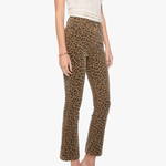 Model wearing high-rise cropped wide-leg leopard print jeans.