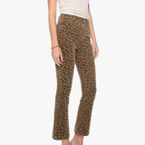 Model wearing high-rise cropped wide-leg leopard print jeans.
