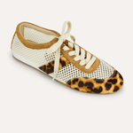 mesh sneaker with leopard detailing on white background 