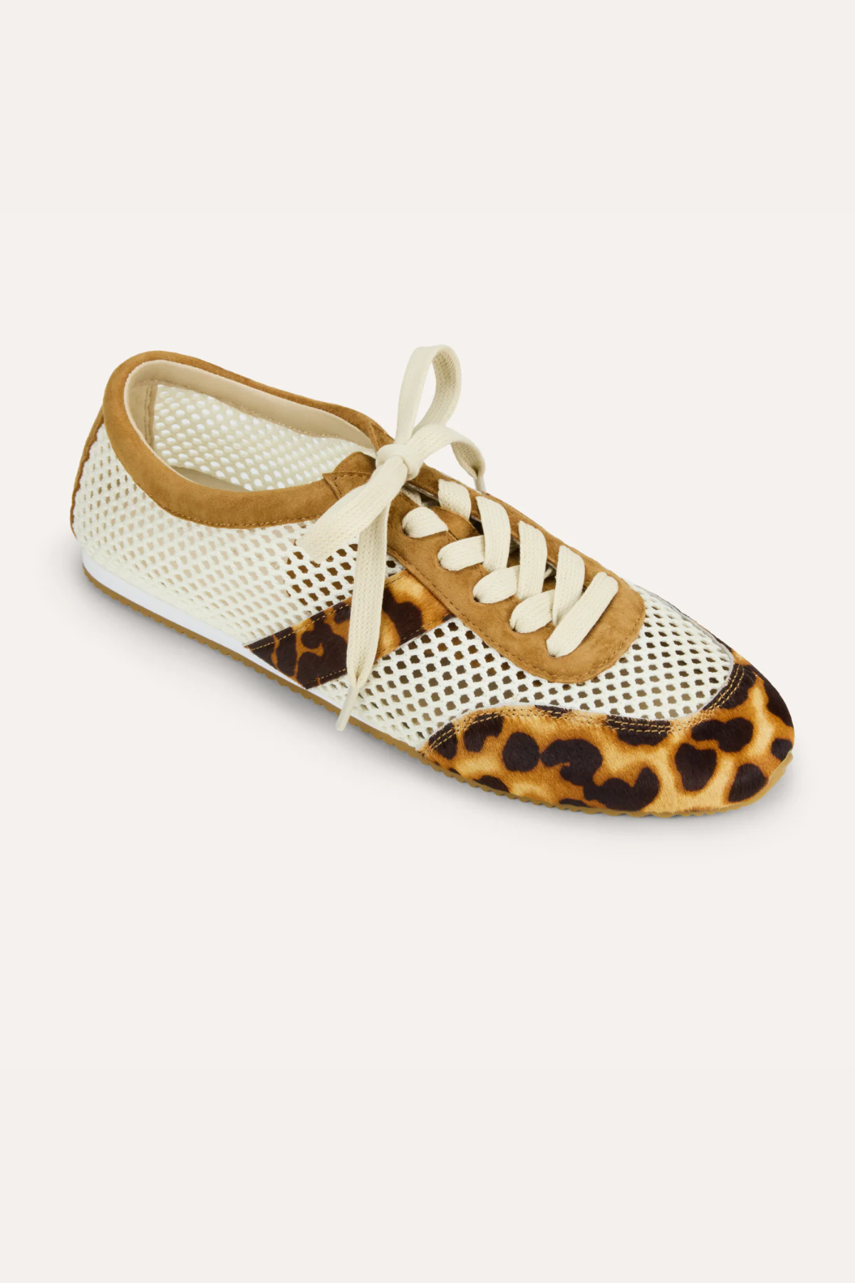 mesh sneaker with leopard detailing on white background 
