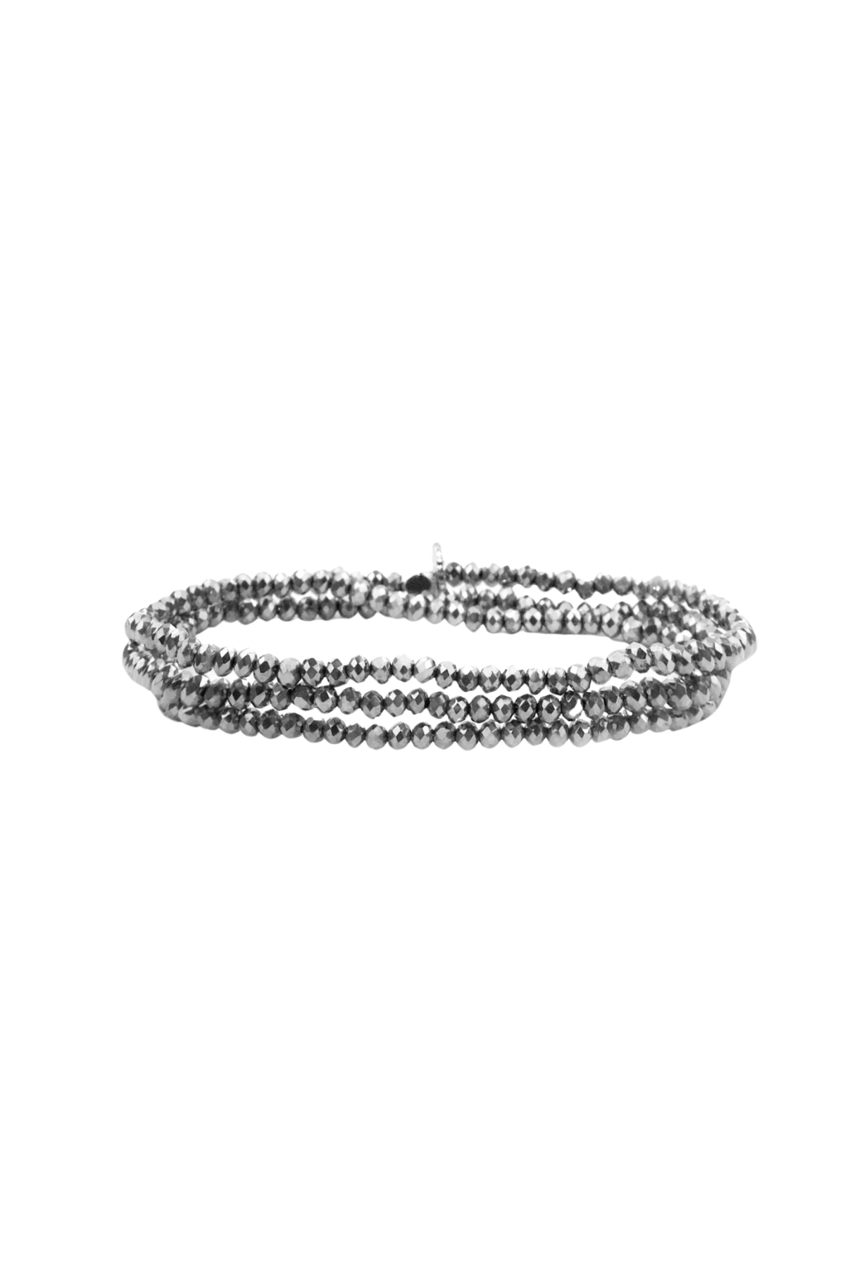 Silver beaded bracelet on a white background