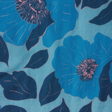 close up of blue floral fabric 