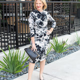 Mock Neck Long Sleeve Floral Print Midi Dress