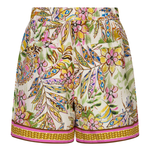 back of printed shorts on white background 