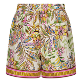back of printed shorts on white background 