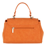 Orange handbag with a visible brand logo on a white background