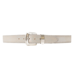 White belt with a silver buckle on a white background