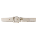 White belt with a silver buckle on a white background