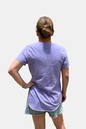 Short Sleeve V-neck Raw Hem Shirttail- Lavender
