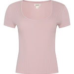 Short-sleeve scoop-neck tee in a soft neutral color.